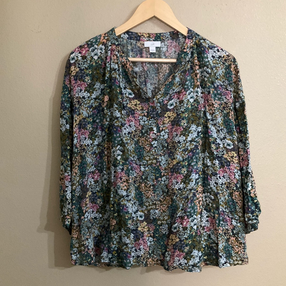 J.Jill Women’s Medium Green Boho Cottagecore floral blouse - Picture 1 of 5